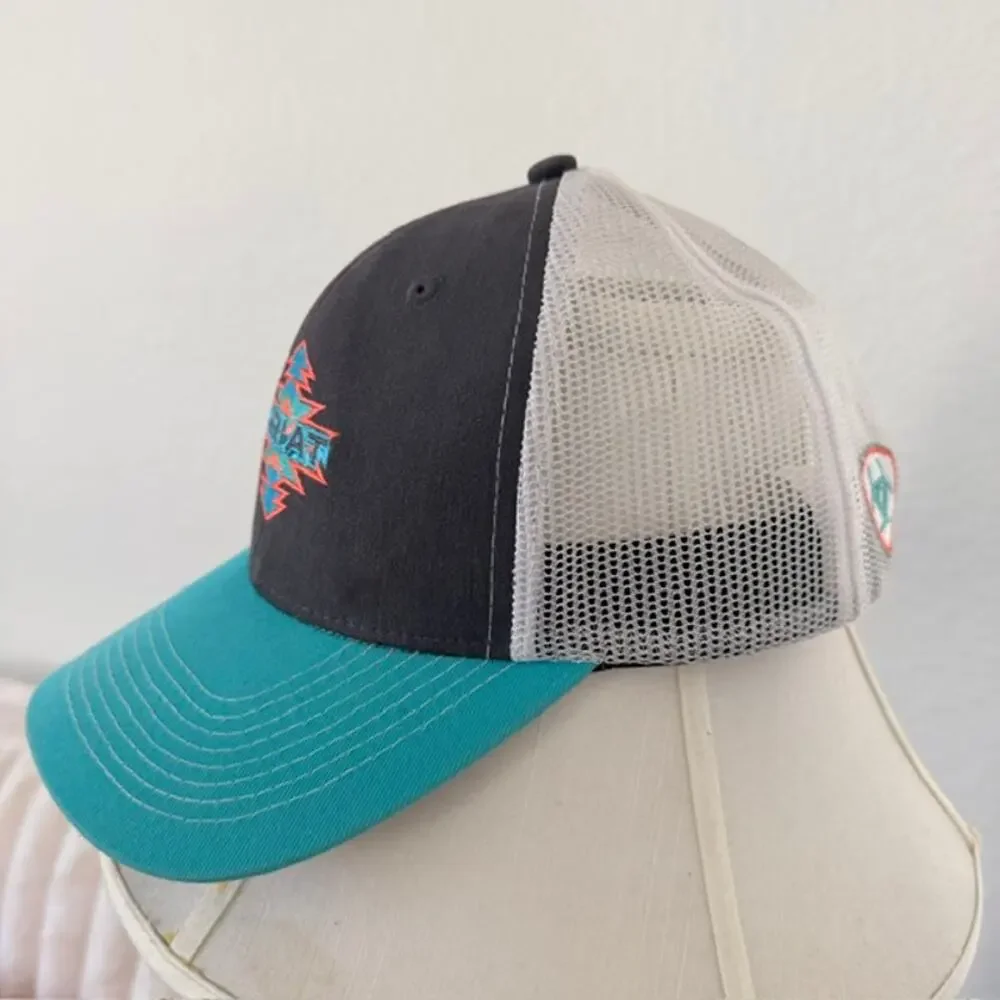 Ariat Snapback Cap Turquoise Gray/Brown‎ Aztec Design Mesh Athletic Youth Unisex